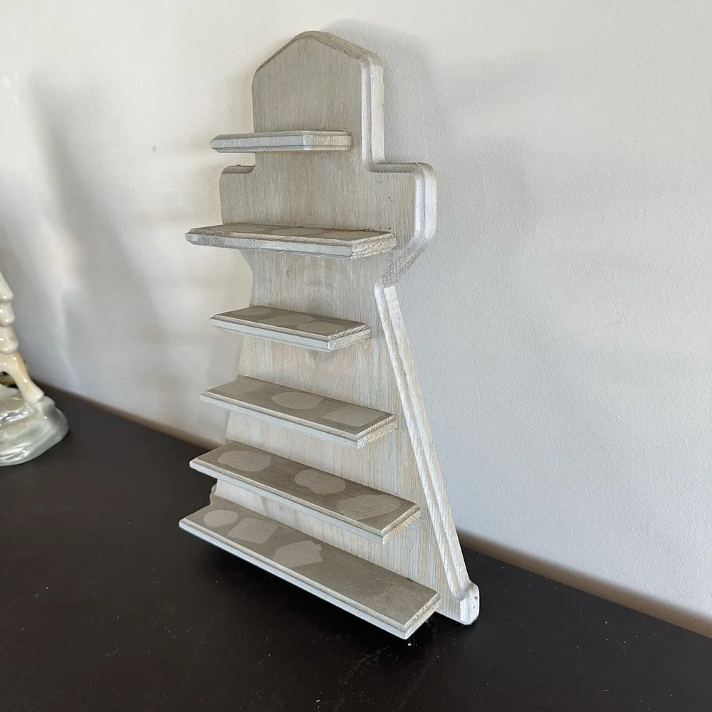 Lenox Lighthouse Display Shelf Wood Blue/Gray Wash Distressed Miniatures Display